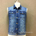 Men's cotton denim double pocket vest jacket